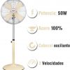 Palma ventilador metálico con base redonda, 50 W, Acero Inoxidable, 3 Velocidades, Vainilla - Imagen 4