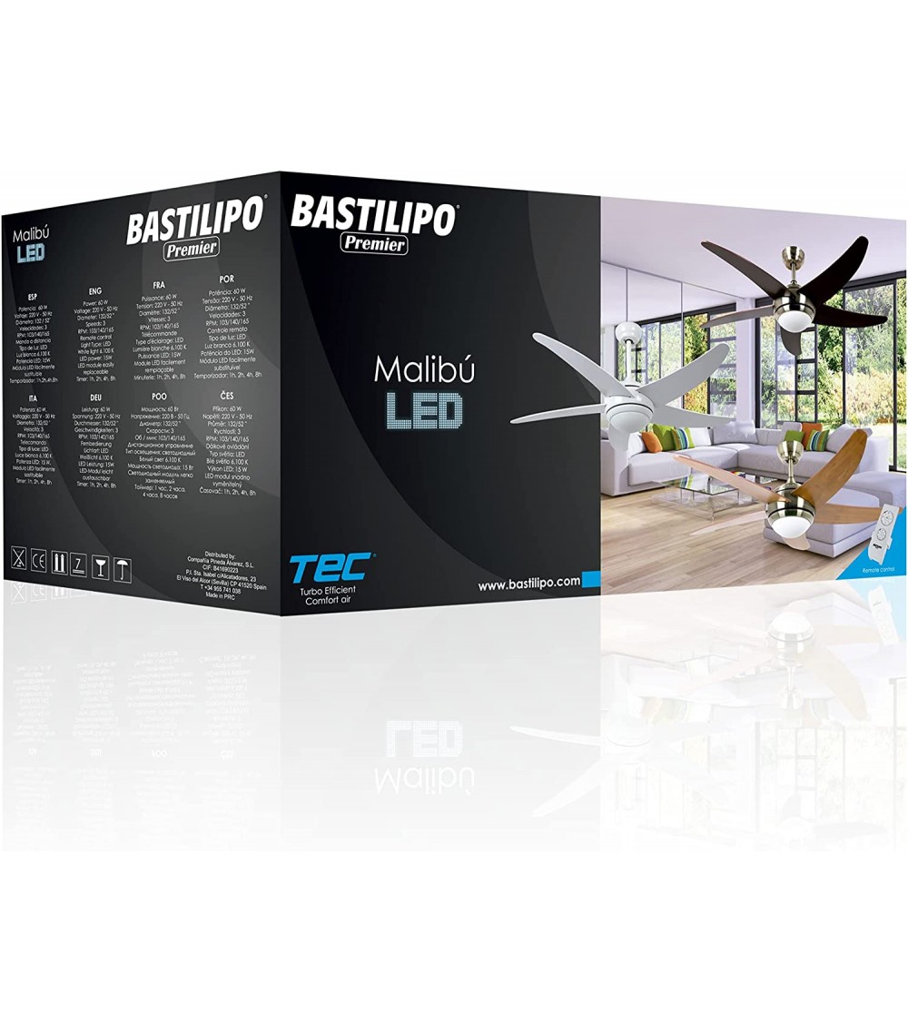 Ventilador de techo Bastilipo Malibu Cuero 3 Led - Imagen 7