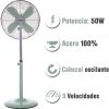Palma Ventilador de Pie Redondo, 50 W, Acero Inoxidable, 3 Velocidades, Verde - Imagen 4