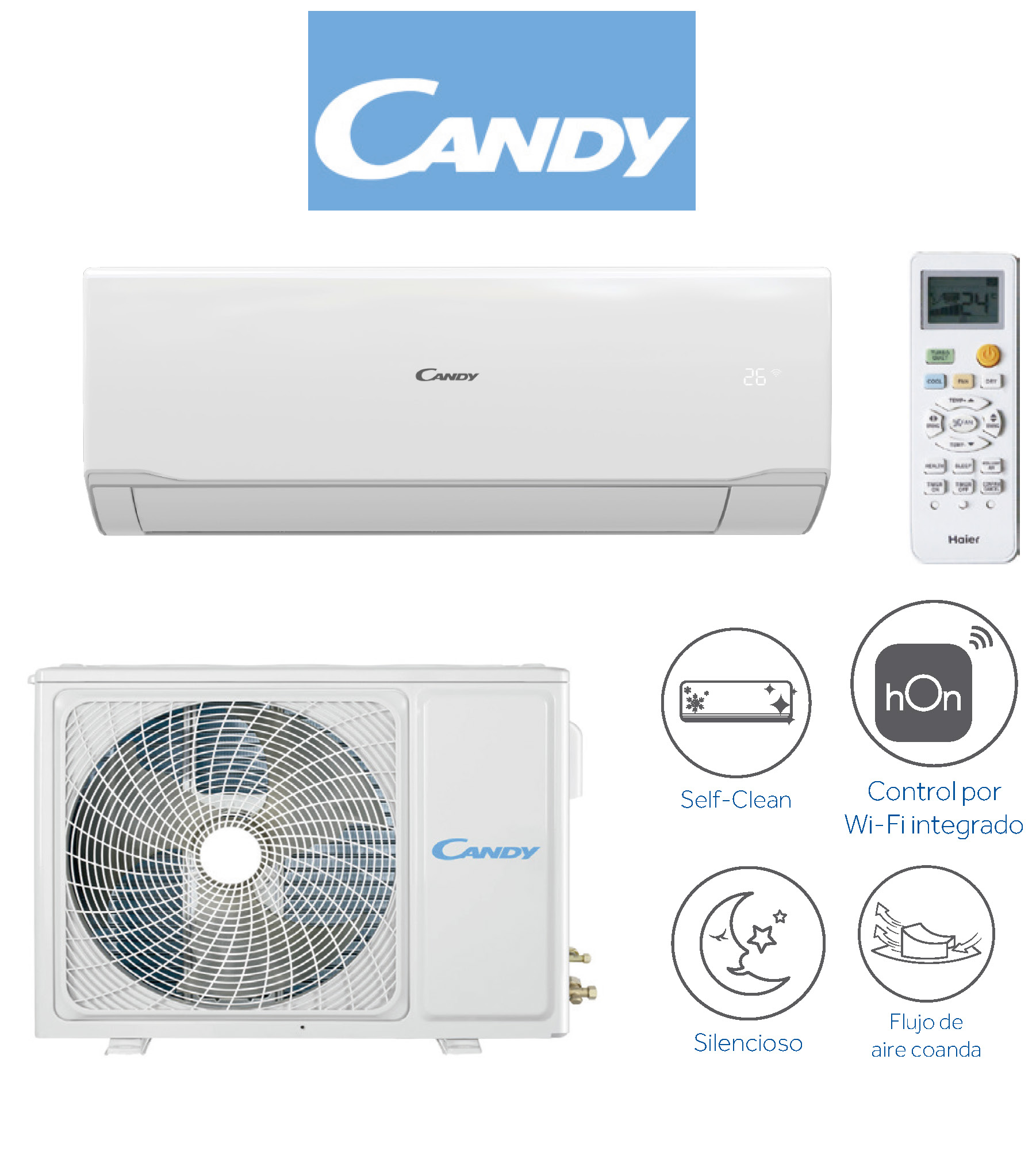 Aire acondicionado 1X1 CANDY PURE 2.0 35 R32 con 3.2 Kw / 3.4 Kw, A++/A++