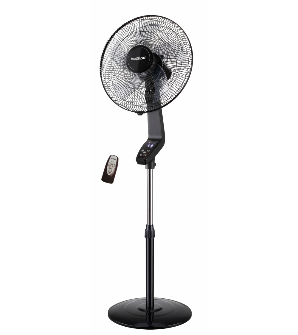 Ventilador de pie con mando a distancia, 50W, base redonda, gama premium, modelo Coin Black