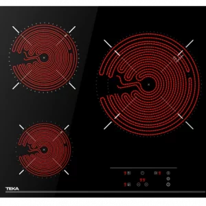 Placa vitrocerámica - Teka TB 6315, 3 zonas, Zona grande 27 cm, Touch Control, 60 cm, Negro