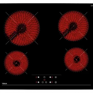 Placa vitrocerámica - Teka TZ 6415, 4 zonas, Zona grande 21 cm, Touch Control, 60 cm, Negro