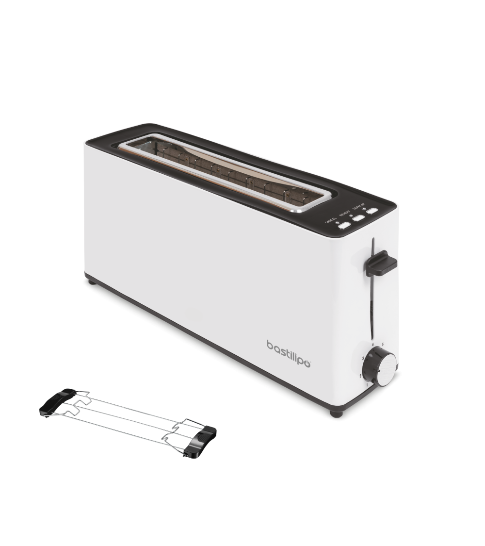 Tostador blanco Firefox AB-900, color blanco, ranura larga rebanadas, 900W - función descongelar - bandeja recogemigas