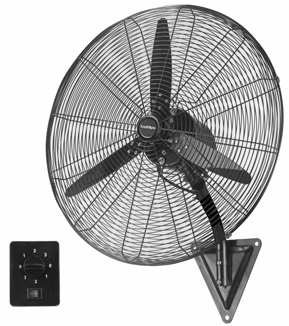 Ventilador Industrial de Pared, 160 W, Acero Inoxidable, 3 Velocidades, Negro, Ventisca